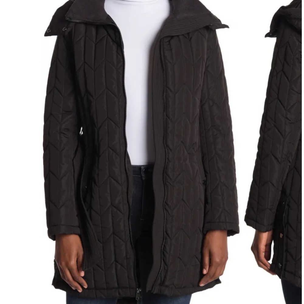 Andrew Marc Lyness Herringbone Quilted Belted Coat size Small